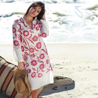 Red Peony Cotton Kaftan